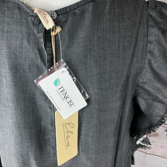 Elan Frayed Cap Sleeve Ruffle Top Medium - Picture 8 of 8